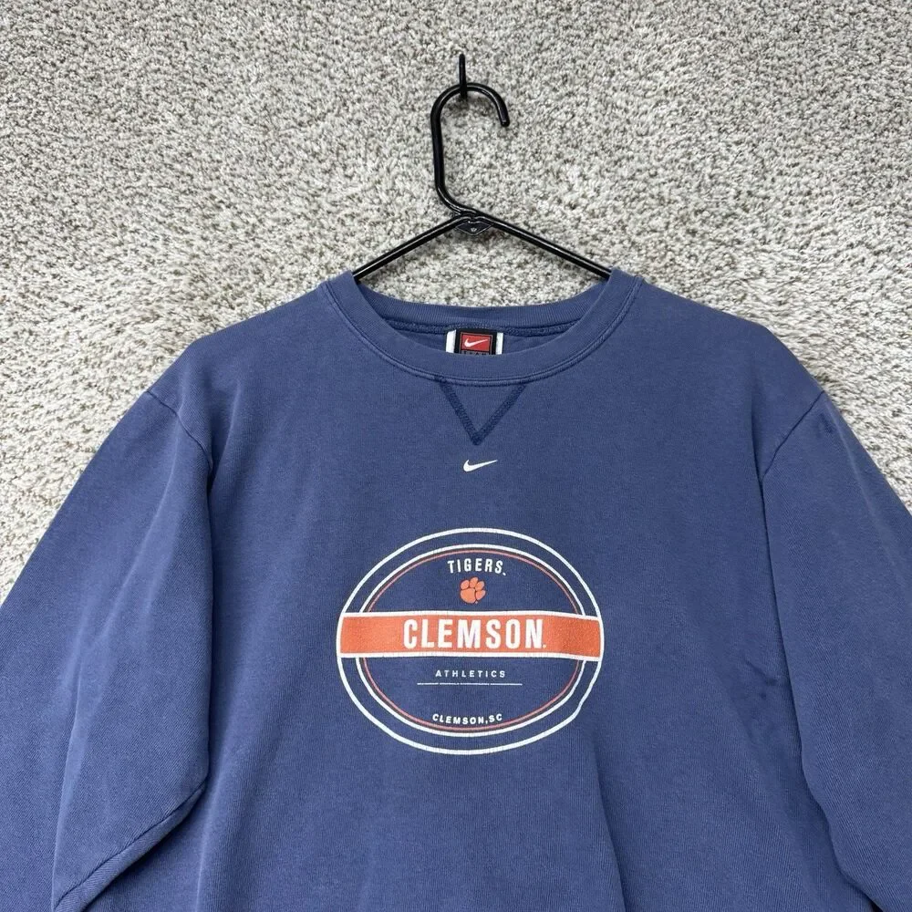 Vintage‎ 90s Clemson Tigers Sweatshirt Men's Medium Blue Crew Neck Pullover Nike